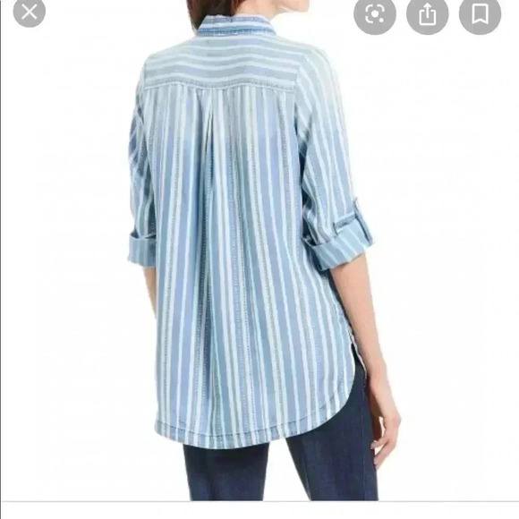 Intro. Striped Chambray Blue White Soft Long Sleeve Button Front Size S—B2 - Picture 2 of 8